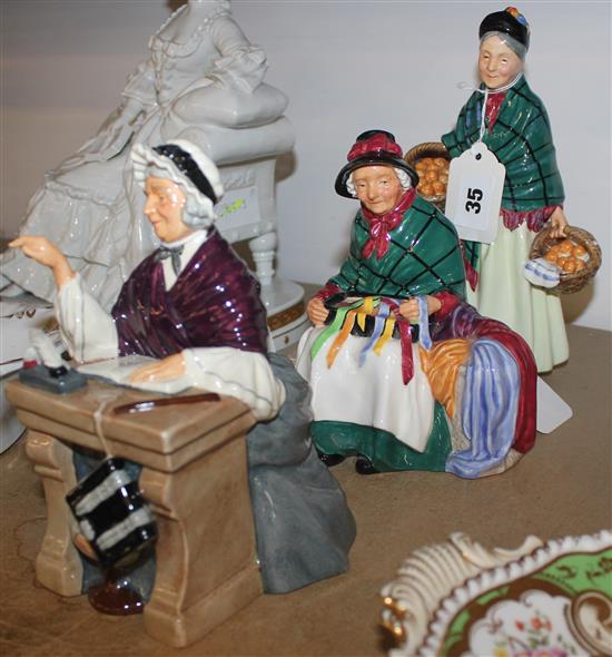 3 Royal Doulton figures, The Orange Lady, HN 1953, Silks and Ribbons, HN 2017 & Schoolmarm, HN 2223